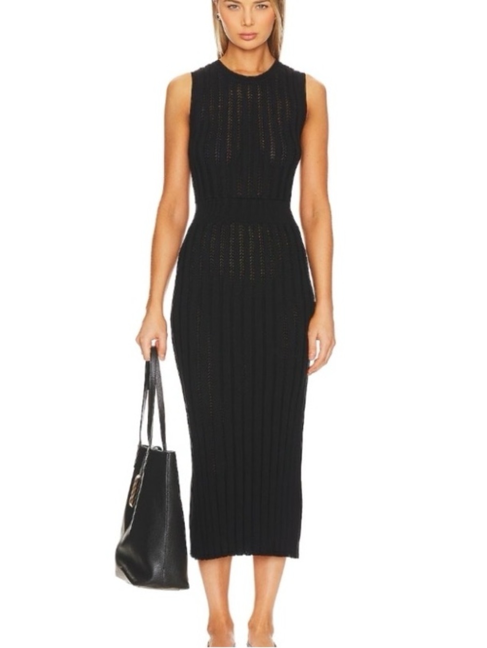 NWT Varley Florian Dress black knit maxi rich mom quiet luxury capsule L - Picture 1 of 16